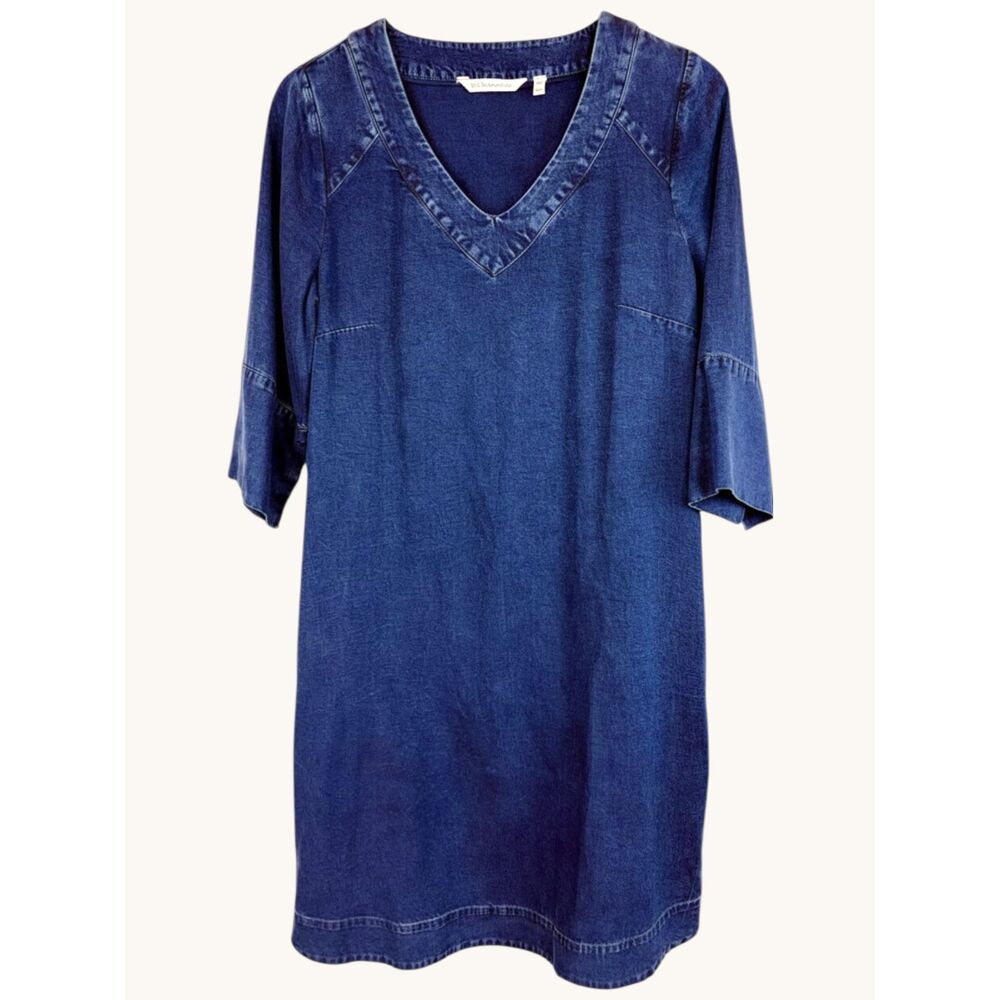 Soft Surroundings Tencel Denim Blue Dress PXS Blue Button Side Slit Boho
